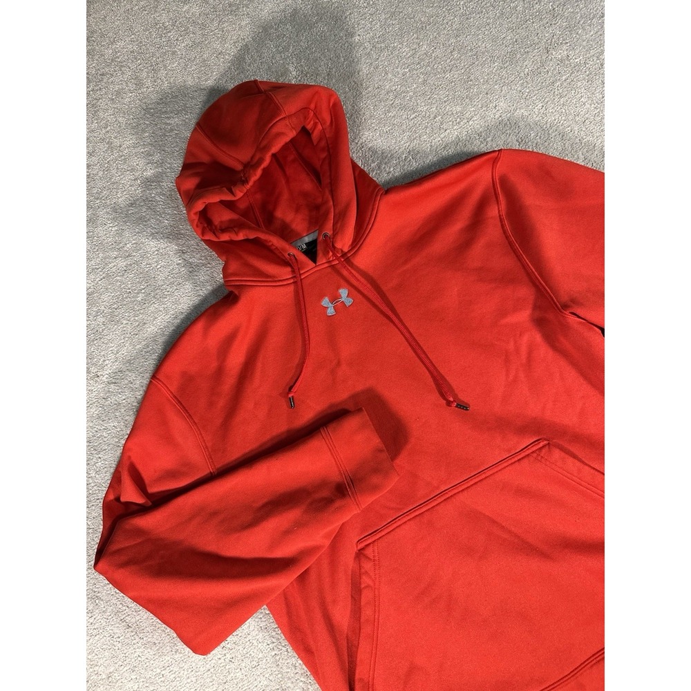 Under Armour Hoodie Men M RedPullover Fleece Sweater Center Logo Sweatshirt‎